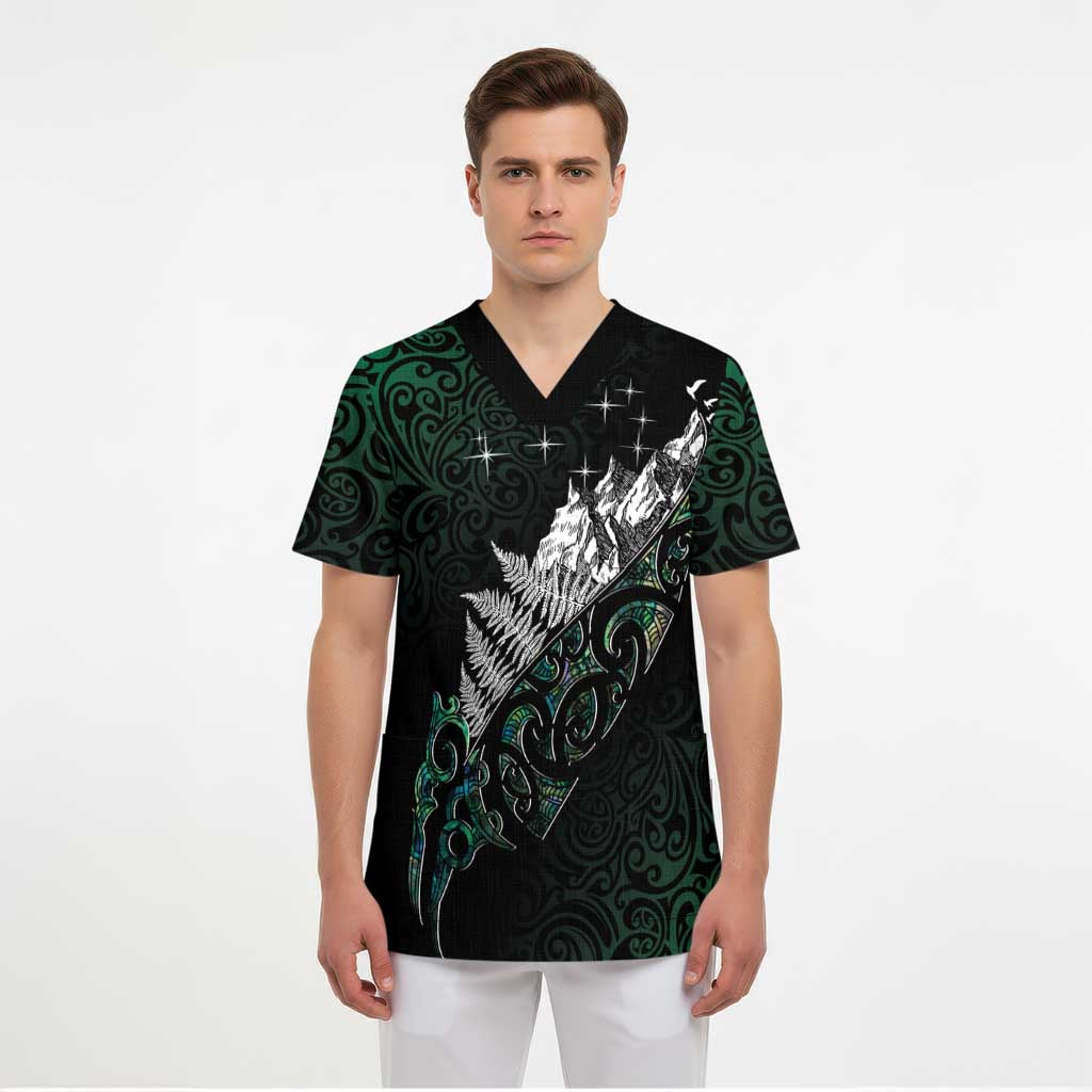 Maori Matariki Scrub Top Landscape Styled Fern - Paua Shell - Aussie Hoodie