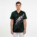 Maori Matariki Scrub Top Landscape Styled Fern - Paua Shell - Aussie Hoodie