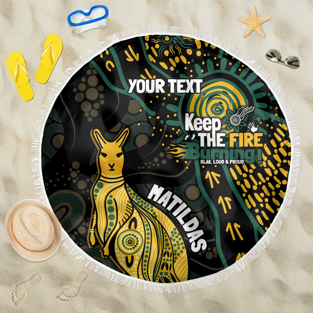 Australia Matildas Indigenous Beach Blanket NAIDOC 2024 Keep The Fire Burning