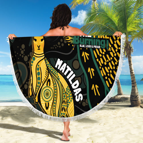 Australia Matildas Indigenous Beach Blanket NAIDOC 2024 Keep The Fire Burning