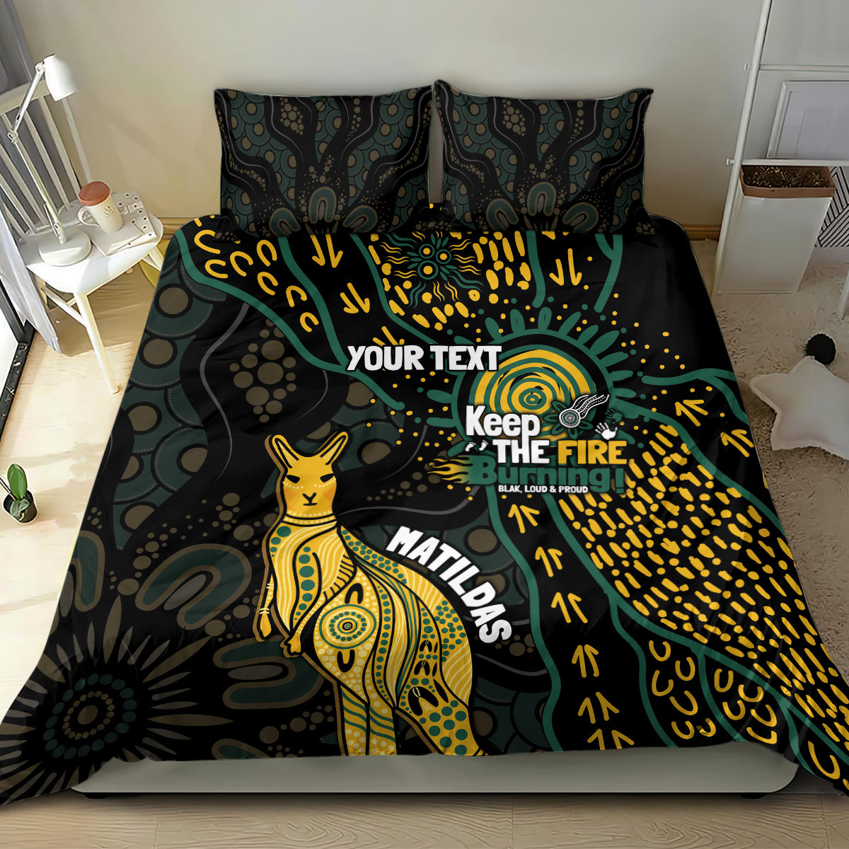 Australia Matildas Indigenous Bedding Set NAIDOC 2024 Keep The Fire Burning
