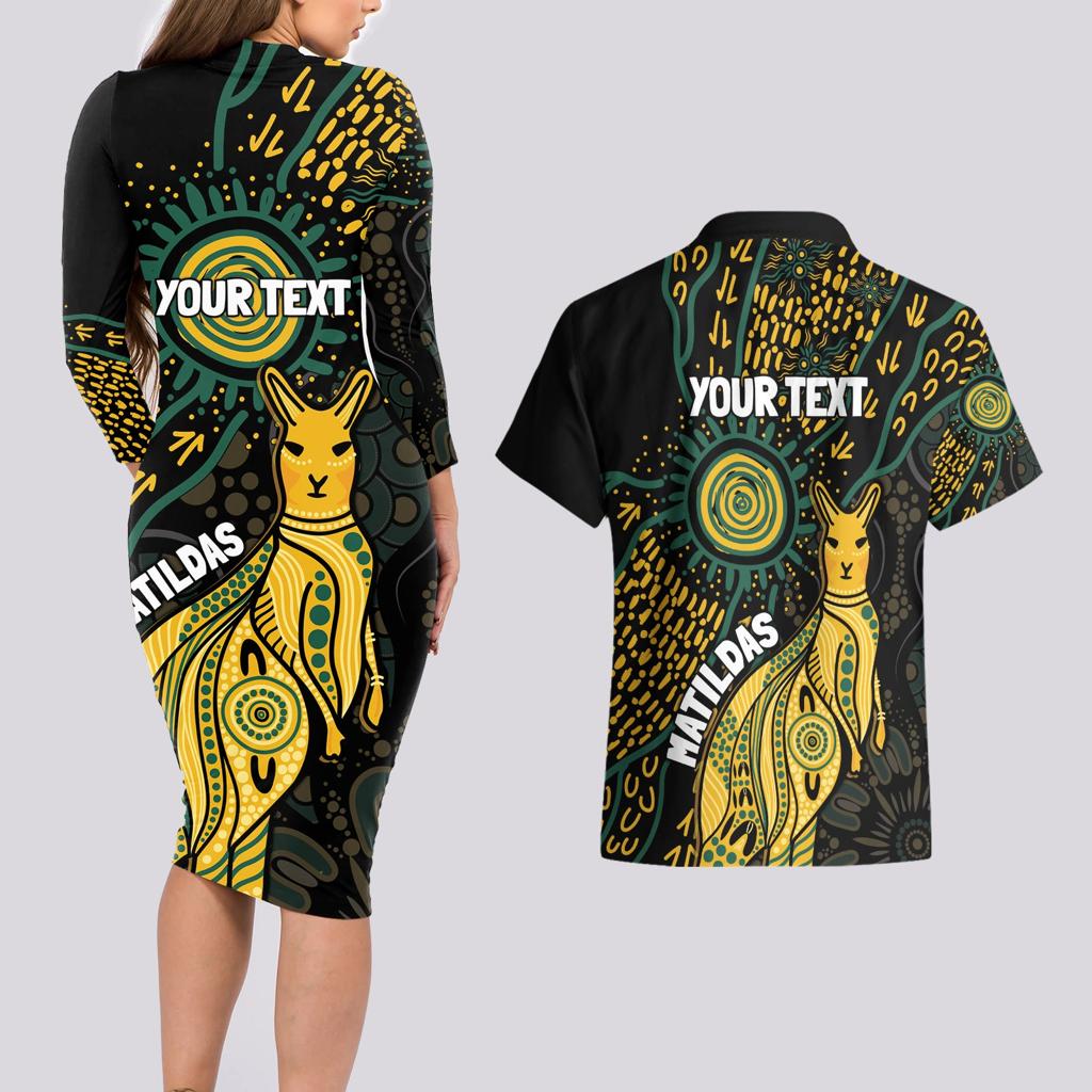Australia Matildas Indigenous Couples Matching Long Sleeve Bodycon Dress and Hawaiian Shirt NAIDOC 2024 Keep The Fire Burning
