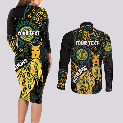 Australia Matildas Indigenous Couples Matching Long Sleeve Bodycon Dress and Long Sleeve Button Shirt NAIDOC 2024 Keep The Fire Burning