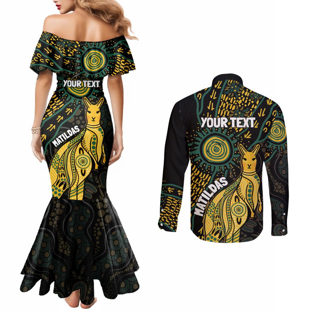 Australia Matildas Indigenous Couples Matching Mermaid Dress and Long Sleeve Button Shirt NAIDOC 2024 Keep The Fire Burning