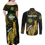 Australia Matildas Indigenous Couples Matching Off Shoulder Maxi Dress and Long Sleeve Button Shirt NAIDOC 2024 Keep The Fire Burning