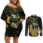 Australia Matildas Indigenous Couples Matching Off Shoulder Short Dress and Long Sleeve Button Shirt NAIDOC 2024 Keep The Fire Burning