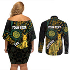 Australia Matildas Indigenous Couples Matching Off Shoulder Short Dress and Long Sleeve Button Shirt NAIDOC 2024 Keep The Fire Burning