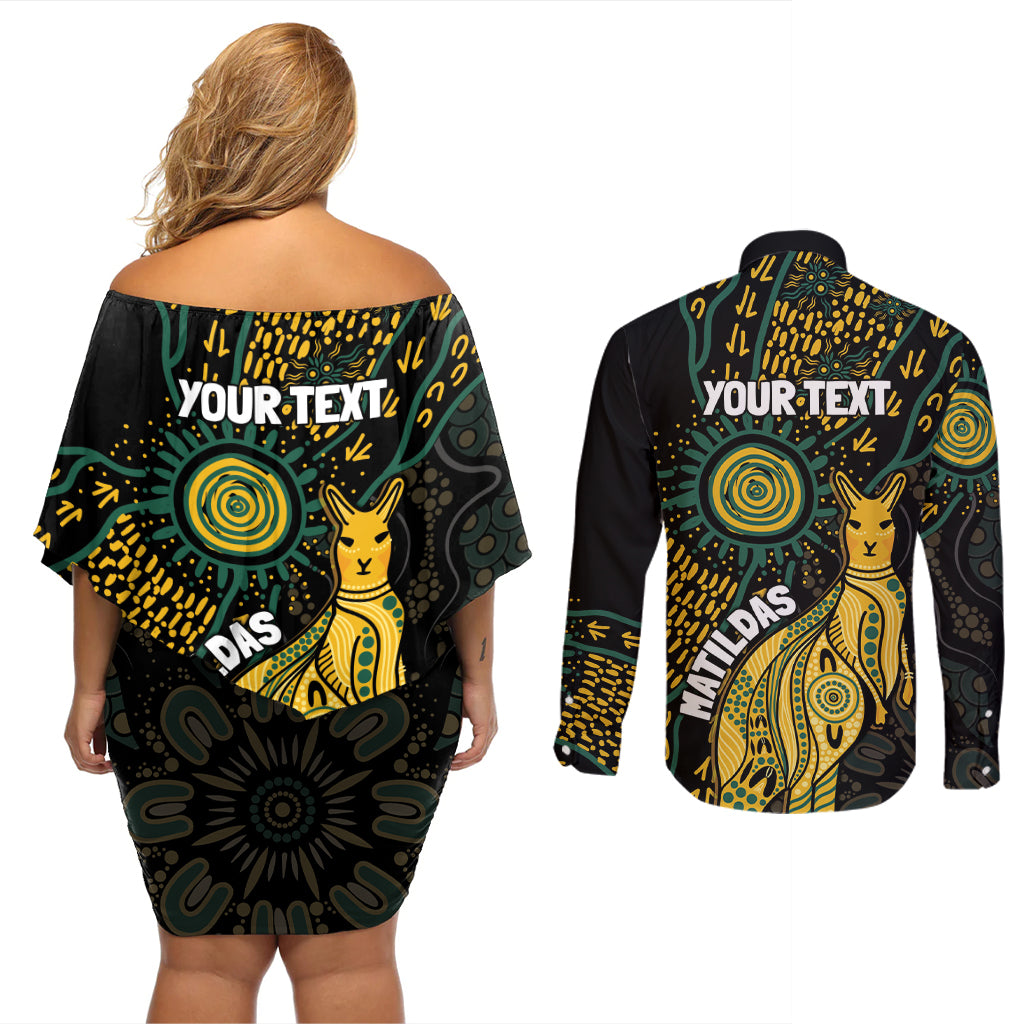 Australia Matildas Indigenous Couples Matching Off Shoulder Short Dress and Long Sleeve Button Shirt NAIDOC 2024 Keep The Fire Burning