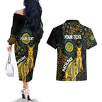 Australia Matildas Indigenous Couples Matching Off The Shoulder Long Sleeve Dress and Hawaiian Shirt NAIDOC 2024 Keep The Fire Burning