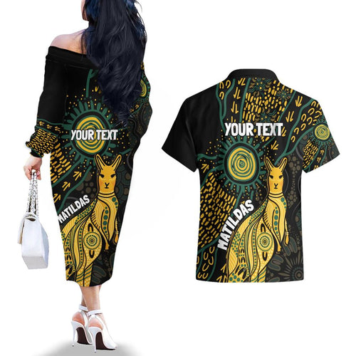 Australia Matildas Indigenous Couples Matching Off The Shoulder Long Sleeve Dress and Hawaiian Shirt NAIDOC 2024 Keep The Fire Burning