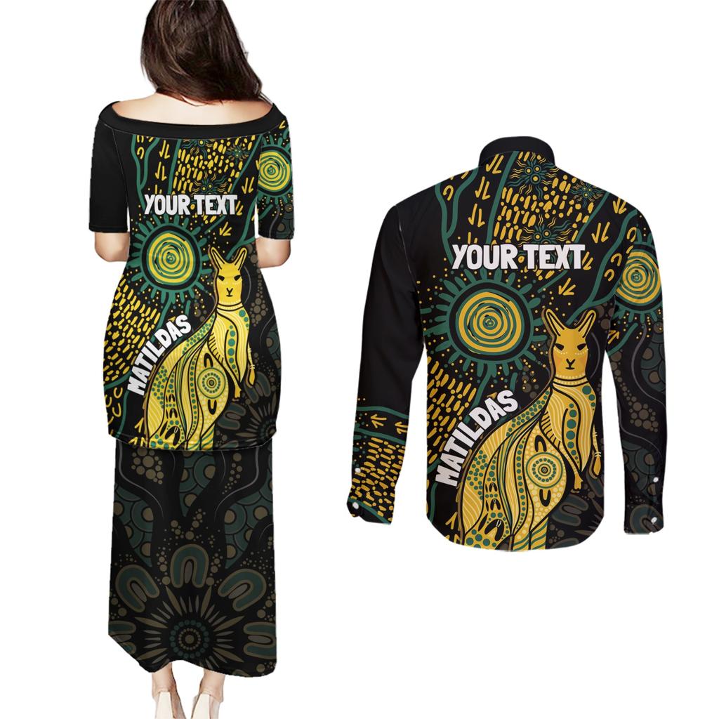 Australia Matildas Indigenous Couples Matching Puletasi and Long Sleeve Button Shirt NAIDOC 2024 Keep The Fire Burning