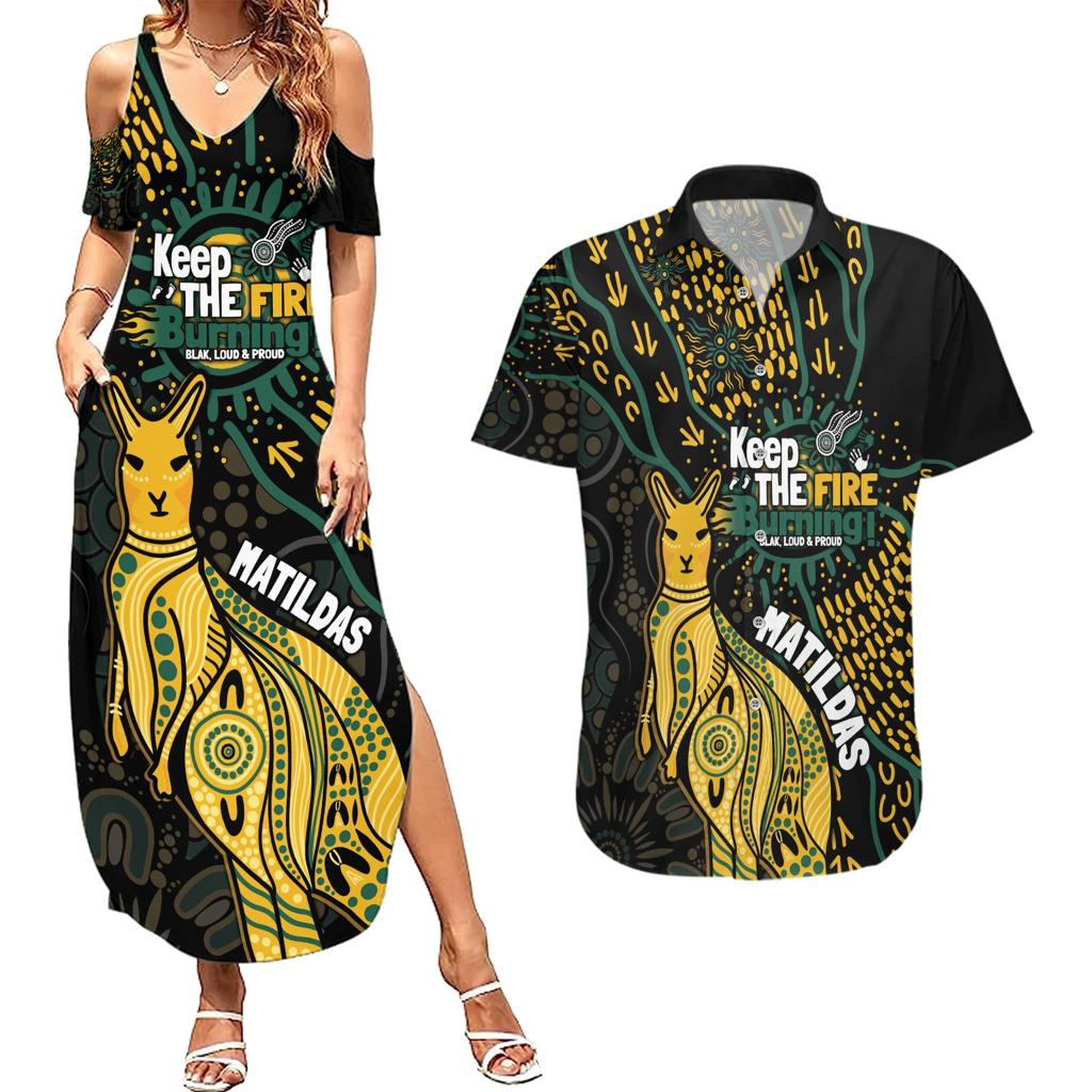 Australia Matildas Indigenous Couples Matching Summer Maxi Dress and Hawaiian Shirt NAIDOC 2024 Keep The Fire Burning