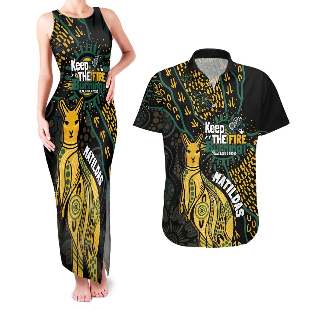 Australia Matildas Indigenous Couples Matching Tank Maxi Dress and Hawaiian Shirt NAIDOC 2024 Keep The Fire Burning