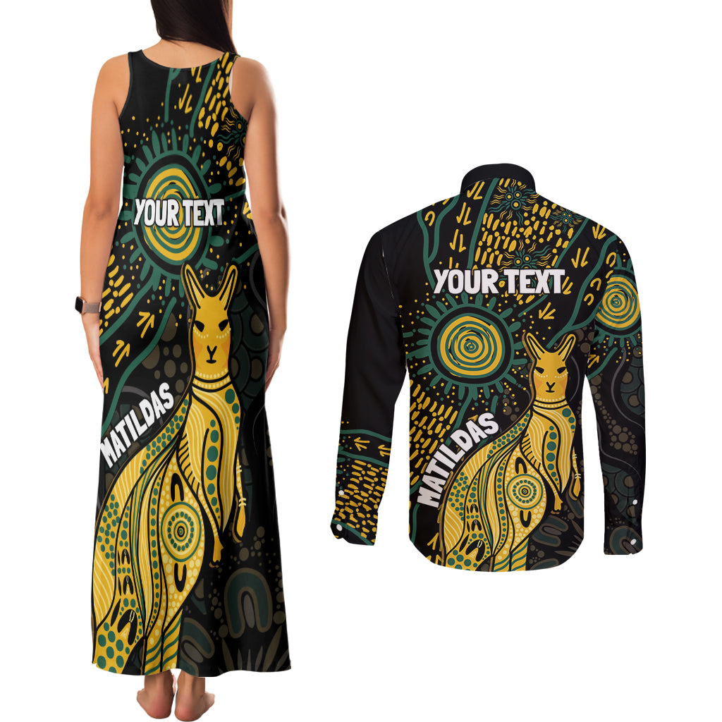 Australia Matildas Indigenous Couples Matching Tank Maxi Dress and Long Sleeve Button Shirt NAIDOC 2024 Keep The Fire Burning