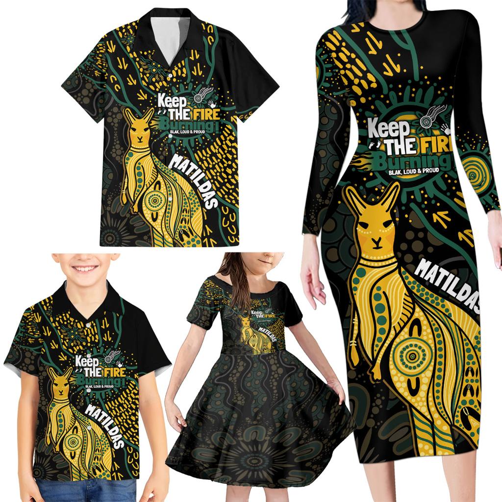 Australia Matildas Indigenous Family Matching Long Sleeve Bodycon Dress and Hawaiian Shirt NAIDOC 2024 Keep The Fire Burning