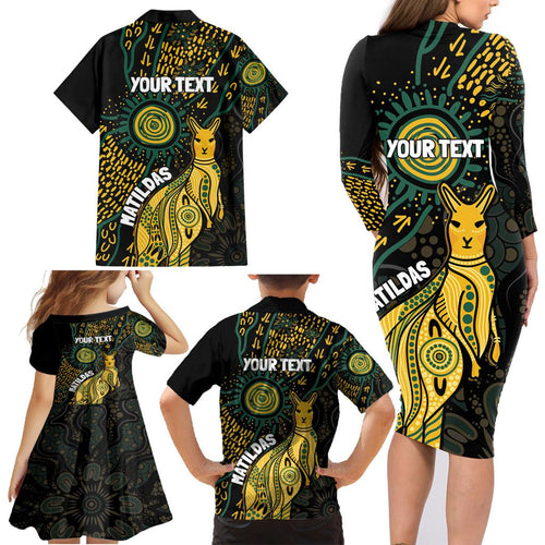 Australia Matildas Indigenous Family Matching Long Sleeve Bodycon Dress and Hawaiian Shirt NAIDOC 2024 Keep The Fire Burning