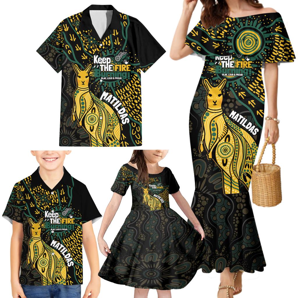 Australia Matildas Indigenous Family Matching Mermaid Dress and Hawaiian Shirt NAIDOC 2024 Keep The Fire Burning