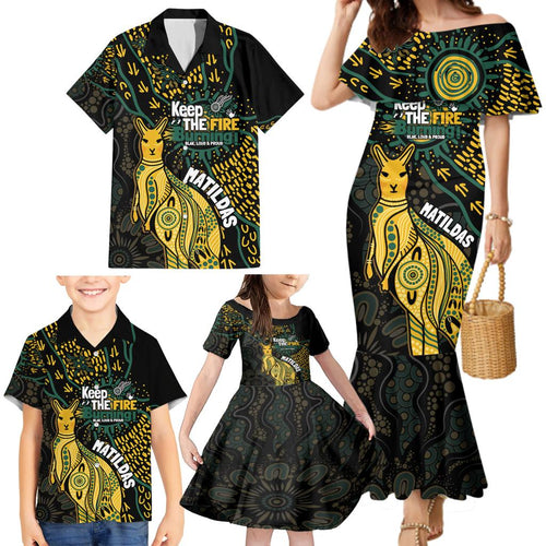 Australia Matildas Indigenous Family Matching Mermaid Dress and Hawaiian Shirt NAIDOC 2024 Keep The Fire Burning