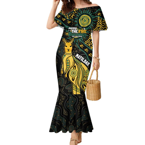 Australia Matildas Indigenous Family Matching Mermaid Dress and Hawaiian Shirt NAIDOC 2024 Keep The Fire Burning