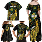 Australia Matildas Indigenous Family Matching Off Shoulder Maxi Dress and Hawaiian Shirt NAIDOC 2024 Keep The Fire Burning