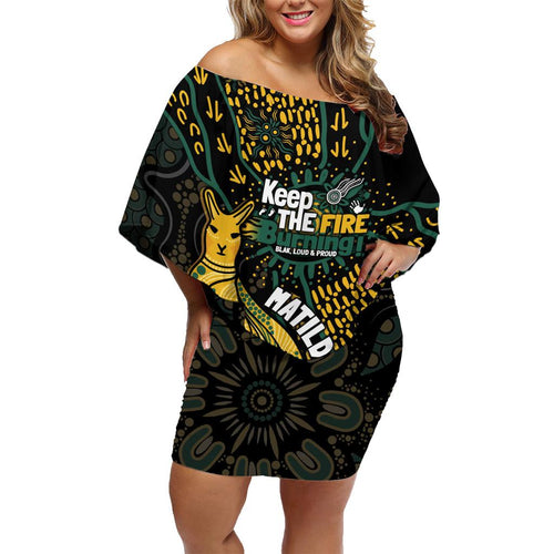 Australia Matildas Indigenous Family Matching Off Shoulder Short Dress and Hawaiian Shirt NAIDOC 2024 Keep The Fire Burning