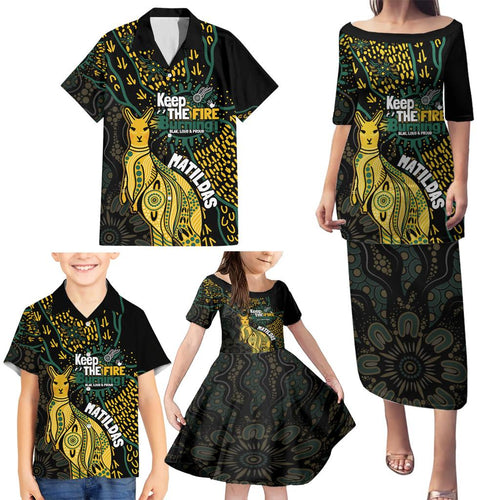 Australia Matildas Indigenous Family Matching Puletasi and Hawaiian Shirt NAIDOC 2024 Keep The Fire Burning