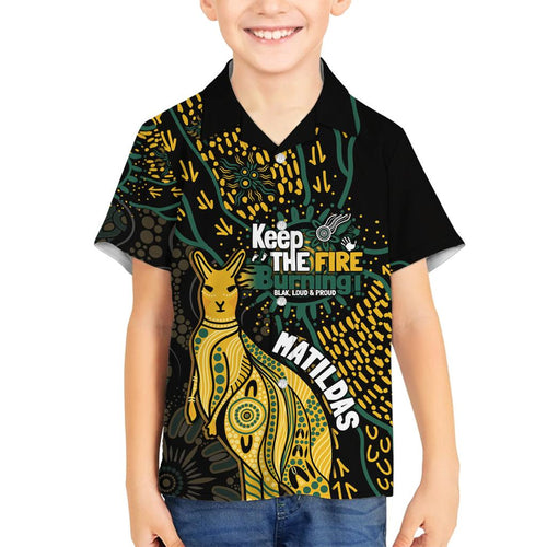 Australia Matildas Indigenous Family Matching Puletasi and Hawaiian Shirt NAIDOC 2024 Keep The Fire Burning