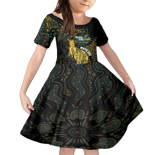 Australia Matildas Indigenous Family Matching Short Sleeve Bodycon Dress and Hawaiian Shirt NAIDOC 2024 Keep The Fire Burning