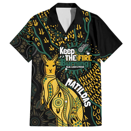 Australia Matildas Indigenous Family Matching Short Sleeve Bodycon Dress and Hawaiian Shirt NAIDOC 2024 Keep The Fire Burning