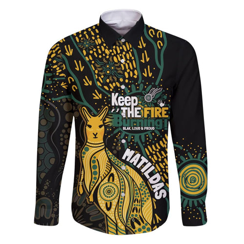 Australia Matildas Indigenous Family Matching Short Sleeve Bodycon Dress and Hawaiian Shirt NAIDOC 2024 Keep The Fire Burning