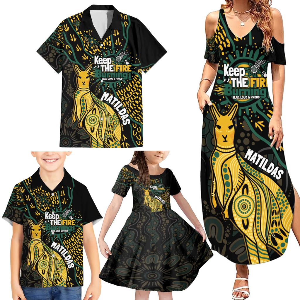 Australia Matildas Indigenous Family Matching Summer Maxi Dress and Hawaiian Shirt NAIDOC 2024 Keep The Fire Burning