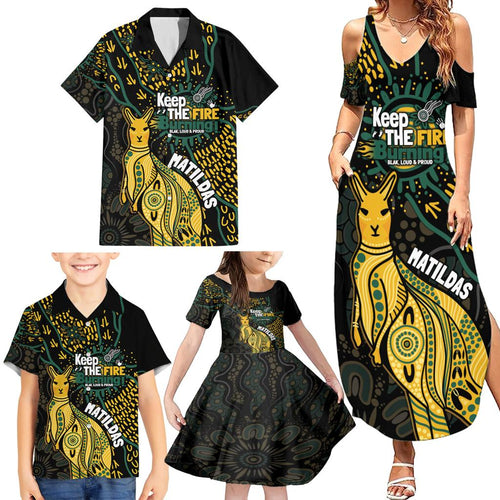Australia Matildas Indigenous Family Matching Summer Maxi Dress and Hawaiian Shirt NAIDOC 2024 Keep The Fire Burning