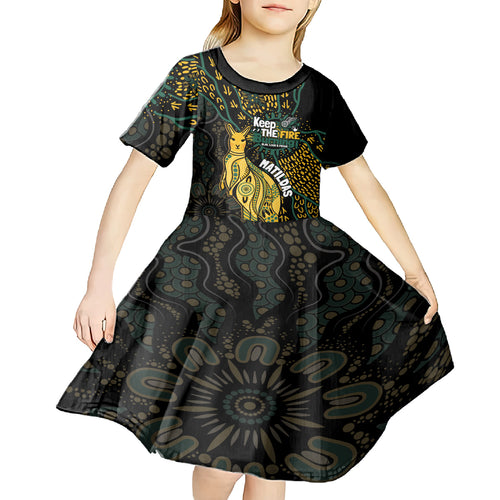 Australia Matildas Indigenous Kid Short Sleeve Dress NAIDOC 2024 Keep The Fire Burning