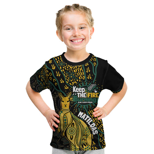 Australia Matildas Indigenous Kid T Shirt NAIDOC 2024 Keep The Fire Burning