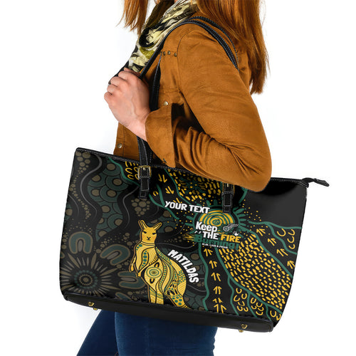 Australia Matildas Indigenous Leather Tote Bag NAIDOC 2024 Keep The Fire Burning