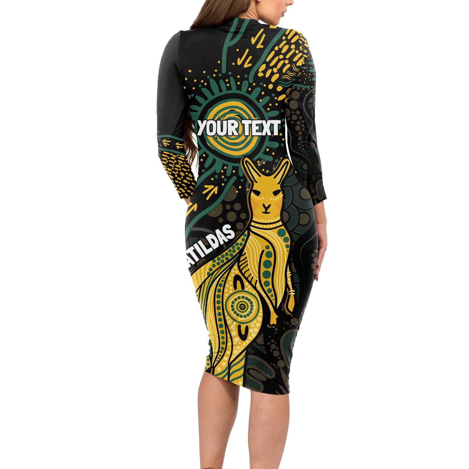 Australia Matildas Indigenous Long Sleeve Bodycon Dress NAIDOC 2024 Keep The Fire Burning