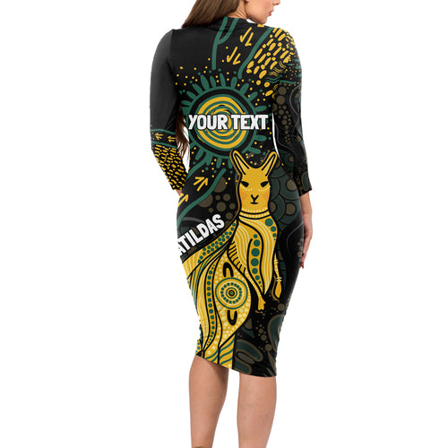 Australia Matildas Indigenous Long Sleeve Bodycon Dress NAIDOC 2024 Keep The Fire Burning