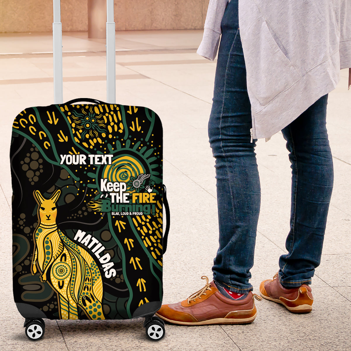 Australia Matildas Indigenous Luggage Cover NAIDOC 2024 Keep The Fire Burning