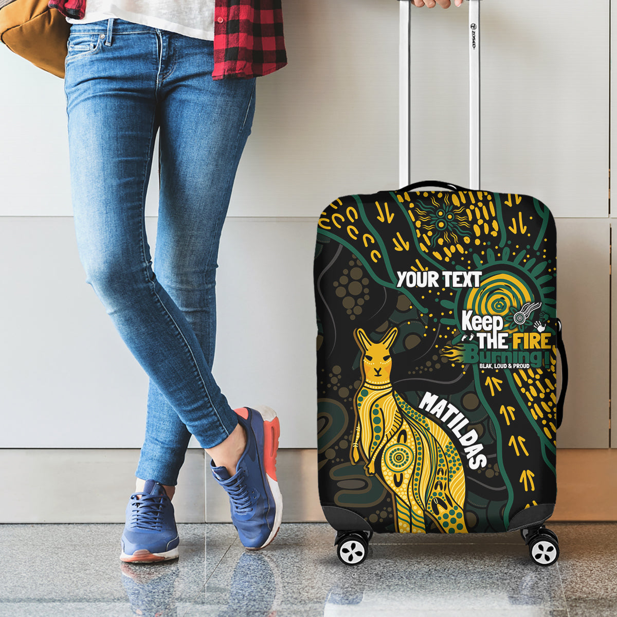 Australia Matildas Indigenous Luggage Cover NAIDOC 2024 Keep The Fire Burning