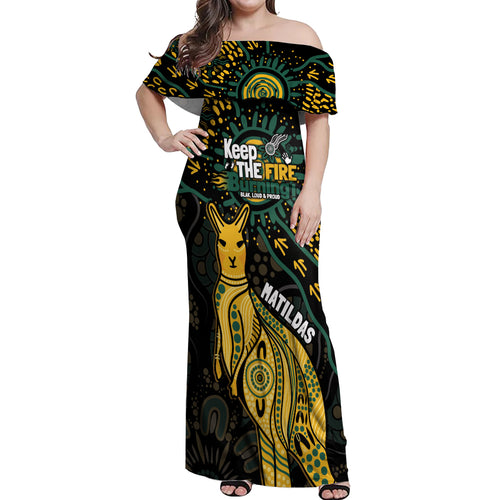 Australia Matildas Indigenous Off Shoulder Maxi Dress NAIDOC 2024 Keep The Fire Burning