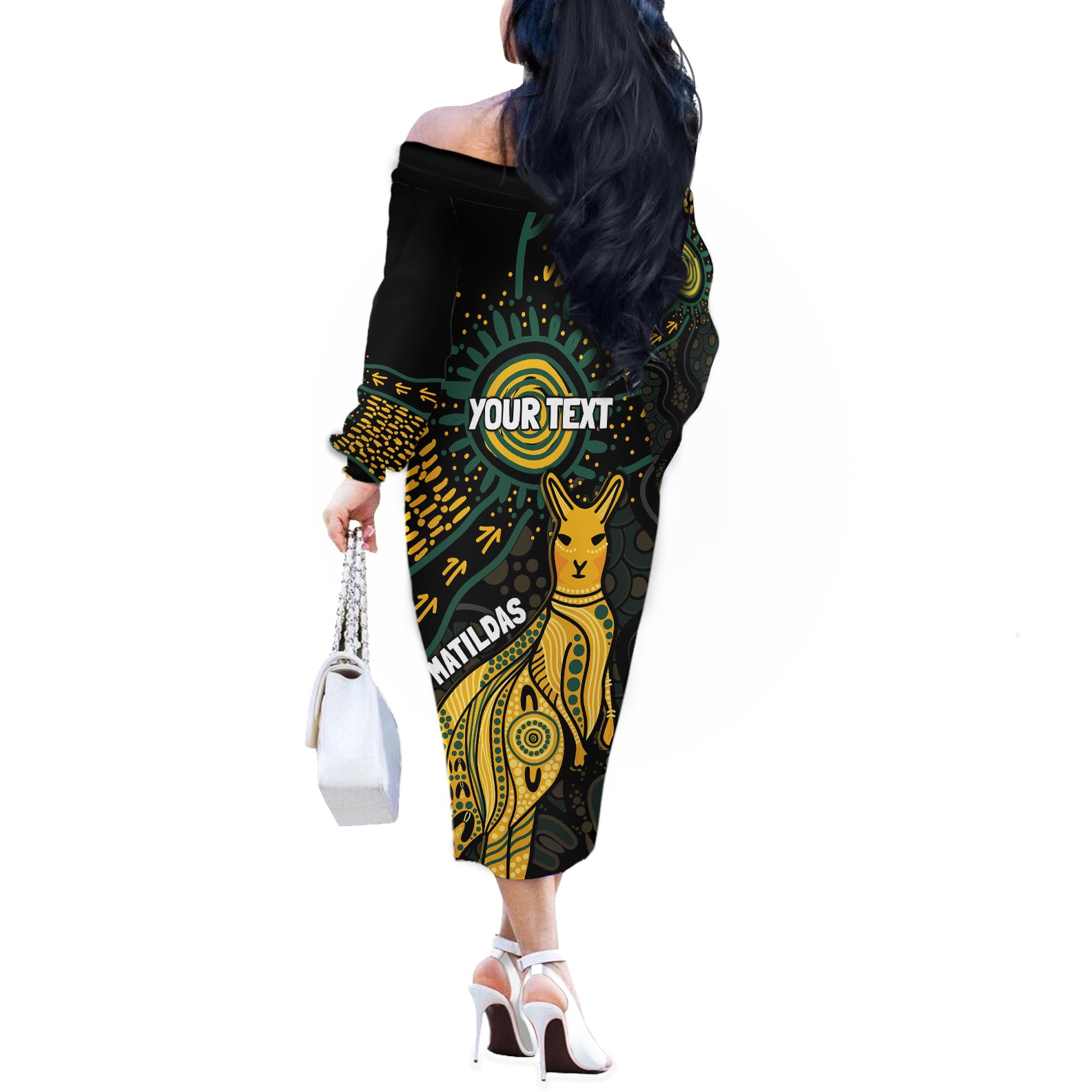 Australia Matildas Indigenous Off The Shoulder Long Sleeve Dress NAIDOC 2024 Keep The Fire Burning