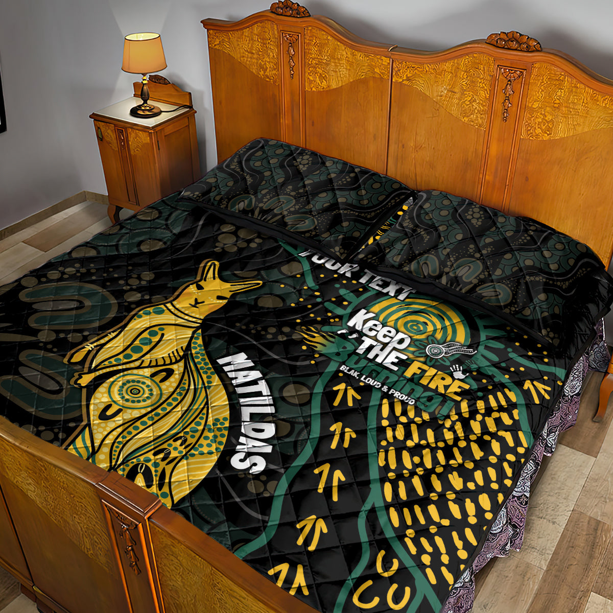 Australia Matildas Indigenous Quilt Bed Set NAIDOC 2024 Keep The Fire Burning
