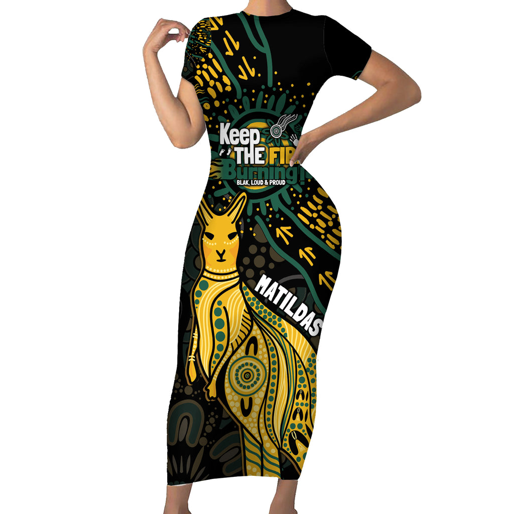 Australia Matildas Indigenous Short Sleeve Bodycon Dress NAIDOC 2024 Keep The Fire Burning