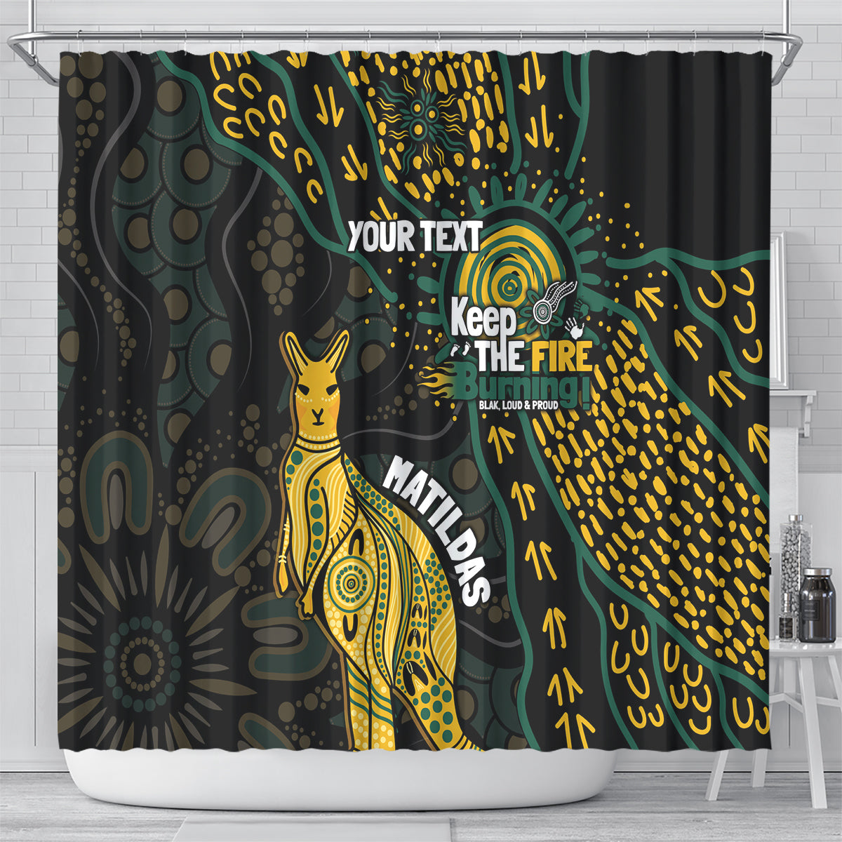Australia Matildas Indigenous Shower Curtain NAIDOC 2024 Keep The Fire Burning