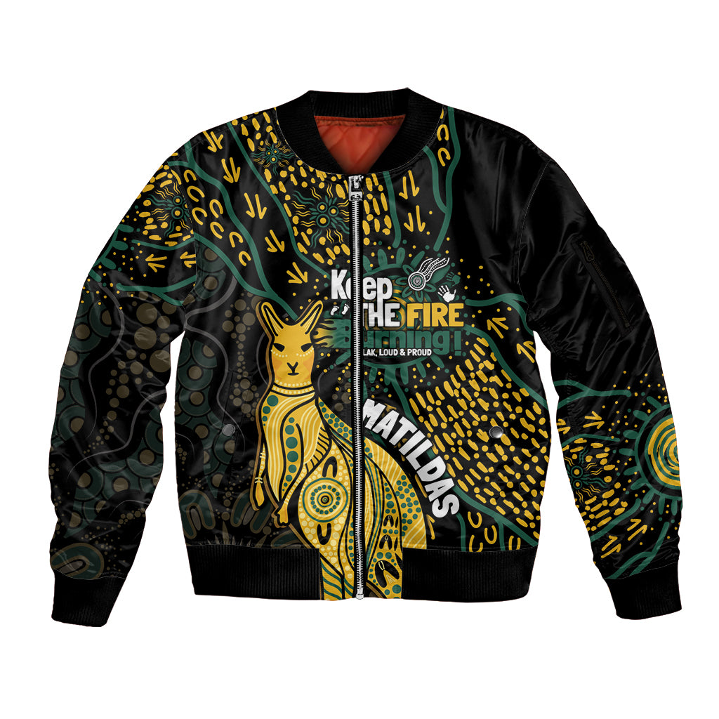 Australia Matildas Indigenous Sleeve Zip Bomber Jacket NAIDOC 2024 Keep The Fire Burning
