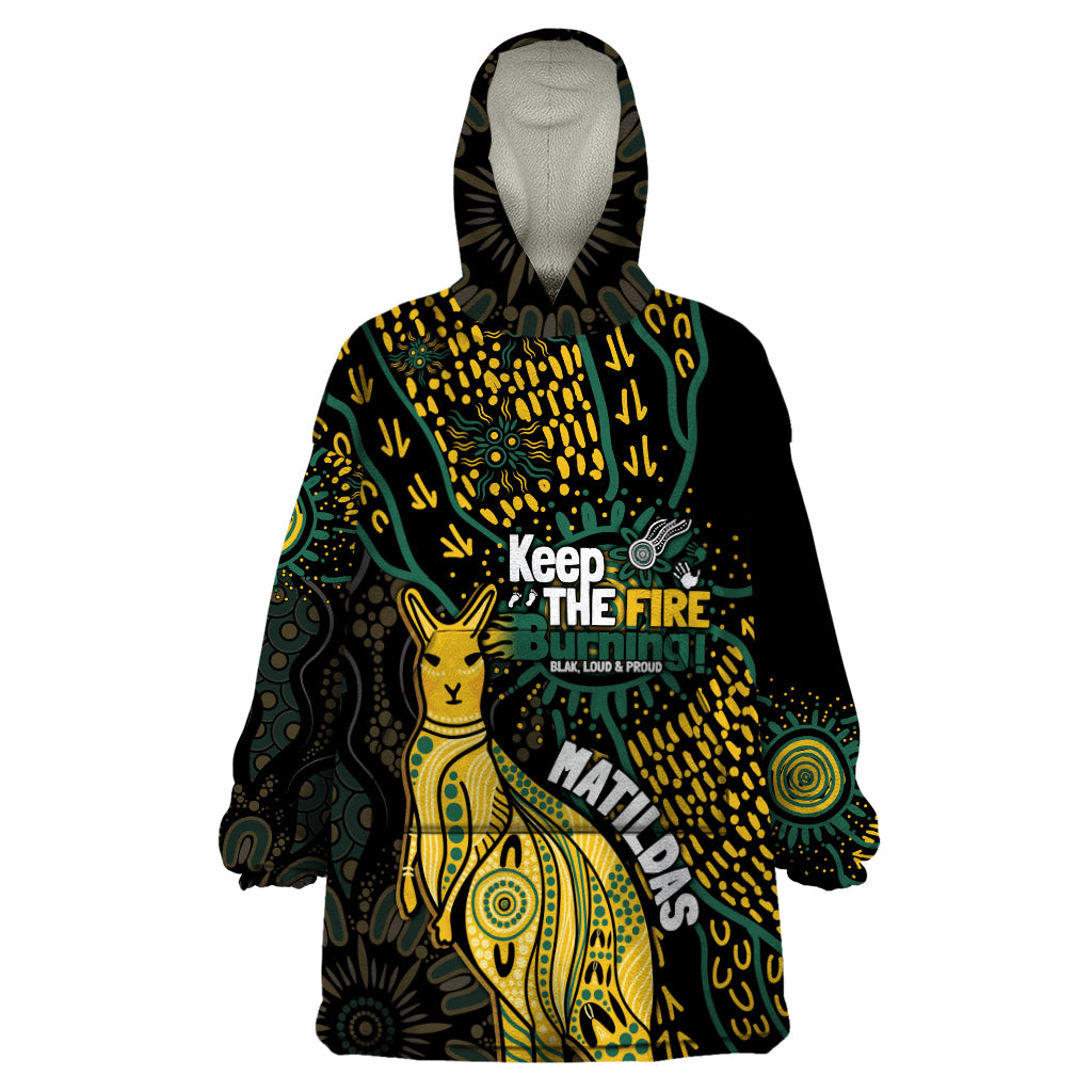 Australia Matildas Indigenous Wearable Blanket Hoodie NAIDOC 2024 Keep The Fire Burning