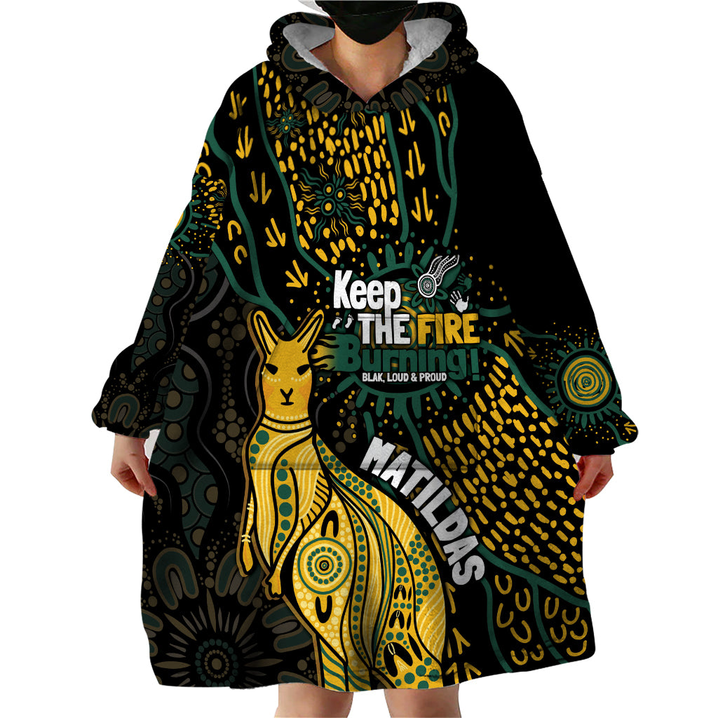 Australia Matildas Indigenous Wearable Blanket Hoodie NAIDOC 2024 Keep The Fire Burning