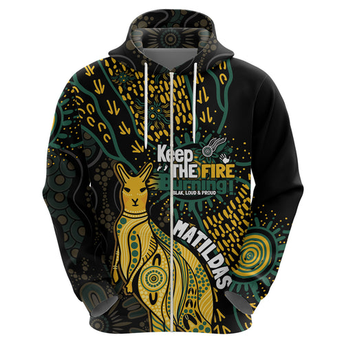 Australia Matildas Indigenous Zip Hoodie NAIDOC 2024 Keep The Fire Burning