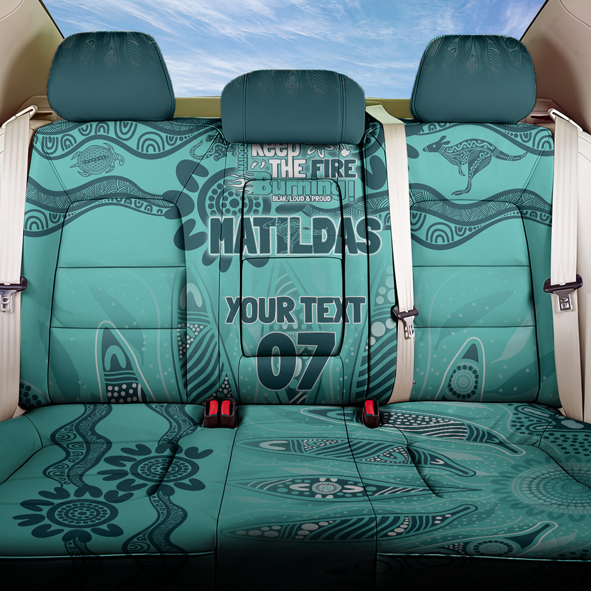 Australia Matildas Indigenous Back Car Seat Cover NAIDOC 2024 Turquoise Color