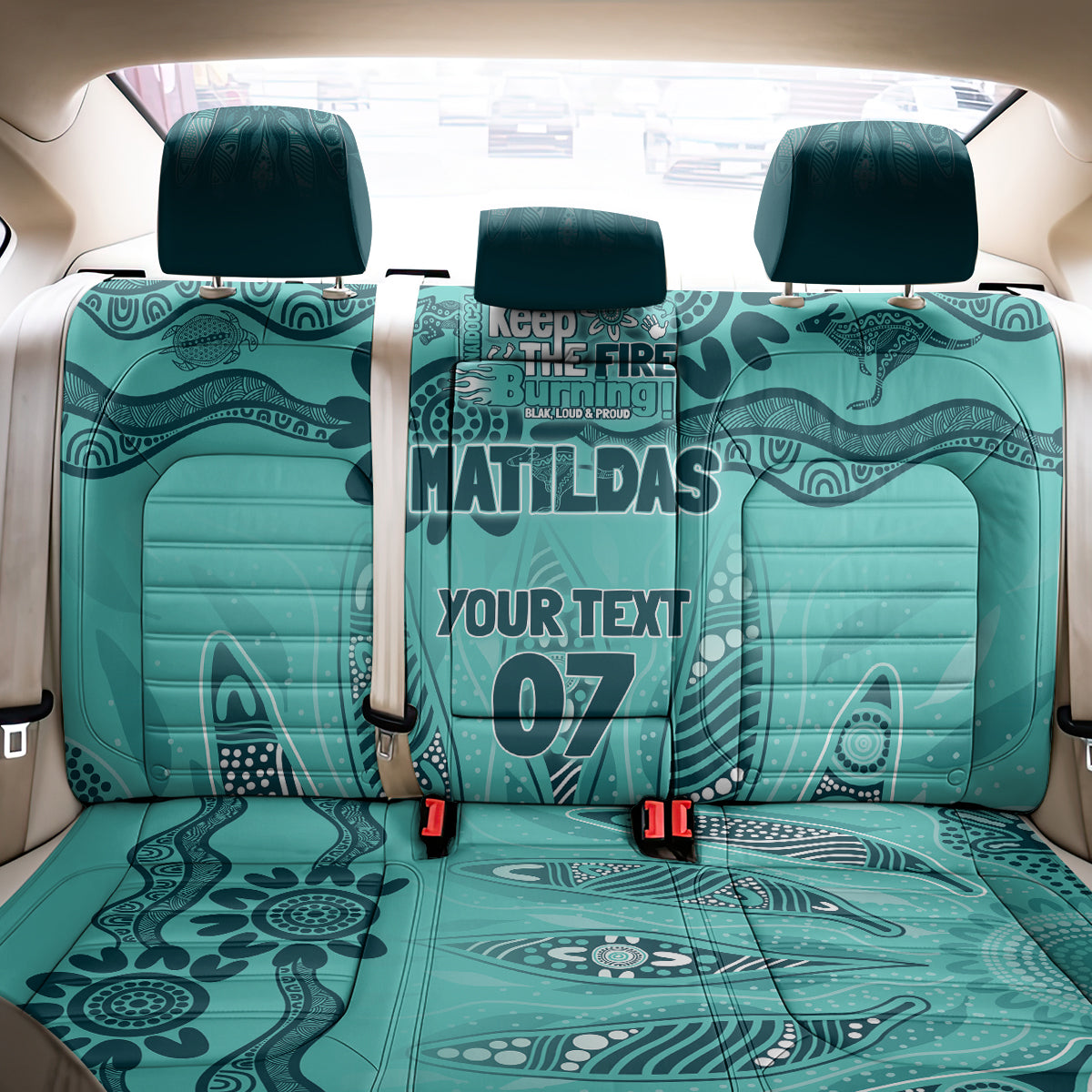 Australia Matildas Indigenous Back Car Seat Cover NAIDOC 2024 Turquoise Color